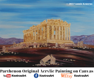 Parthenon - Original Acrylic Painting on Canvas Panel - Ancient Monument Painting