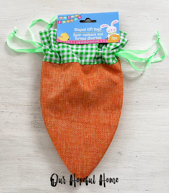 orange burlap carrot shaped Easter gift bag