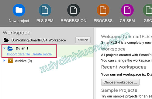 Thiết lập vùng làm việc và tạo dự án mới trên SMARTPLS 4