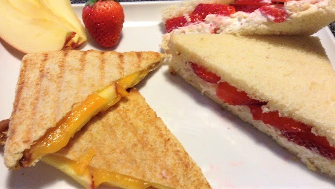 Grilled Cheddar & Apple Sandwich And Pineapple-Strawberry Cream Cheese Sandwich