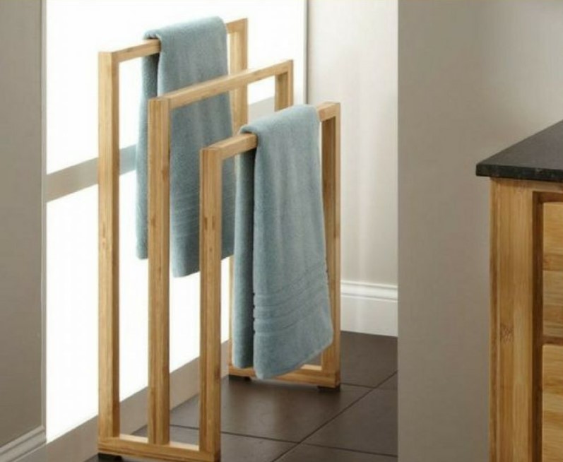wooden bathroom towel rack
