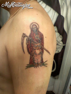 Grim Reaper tattoo; mexican death tattoo; Santa Muerte tattoo; owl tattoo