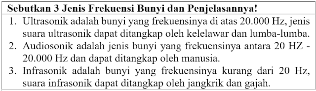 Sebutkan 3 jenis frekuensi bunyi dan penjelasannya!