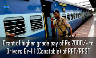 7th CPC Grant of Rs. 2000/- to Drivers Gr-III RPF-RPSF Constable