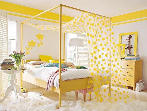 pretty things design  happy yellow  bedroom 