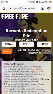 Free Fire Redeem Code