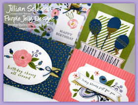 Dapper Denim, Flirty Flamingo, Old Olive, Wisteria Wonder, Birthday cards