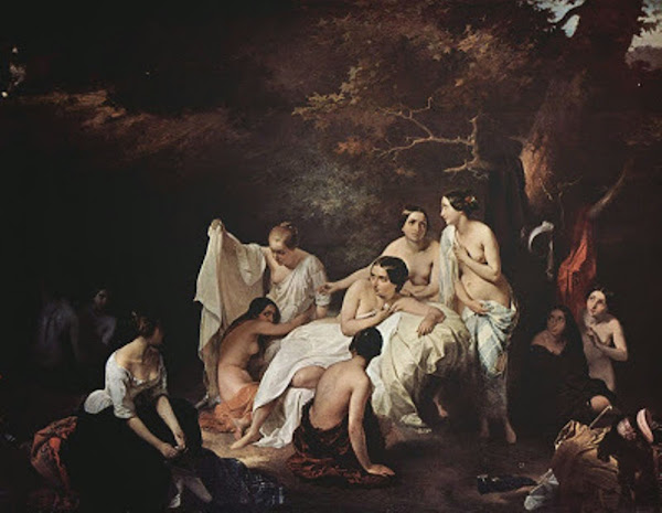 Bath of the nymphs, Francesco Hayez, Classical mythology, Greek mythology, Roman mythology, mythological Art Paintings, Myths and Legends