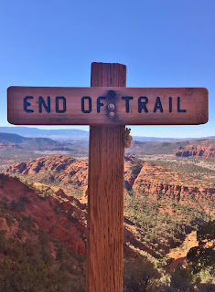 Cathedral Rock end of trail marker in Sedona, Arizona