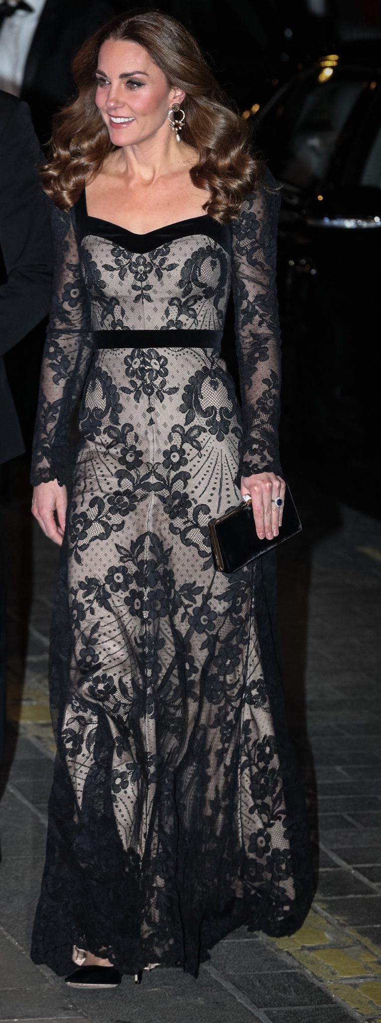The dazzling Duchess of Cambridge wore black lace Alexander McQueen gown at the Royal Variety Performance in 2019