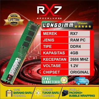 RAM RX7 DDR4 4GB 2666 MHz PC 21300 RAM PC LONGDIM GARANSI