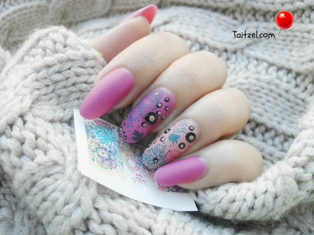 Purple nail art water decals and dots manichiura model de unghii oja mov