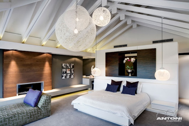 Modern attic bedroom with nice lighting 