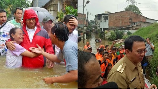 FOTO: Beda Gaya Ahok dan Anies di Cipinang Melayu