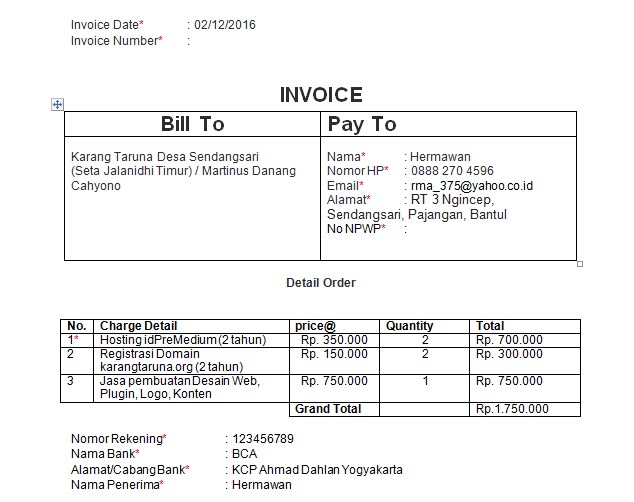 Contoh Invoice Penagihan Jasa/Barang Yang Baik dan Benar 