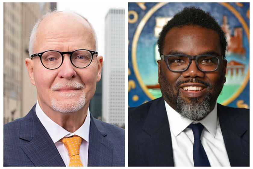 Former Chicago Public Schools CEO Paul Vallas and Chicago Teachers Union organizer Brandon Johnson are headed to a runoff election on April 4 to become Chicago’s next mayor. Courtesy photos