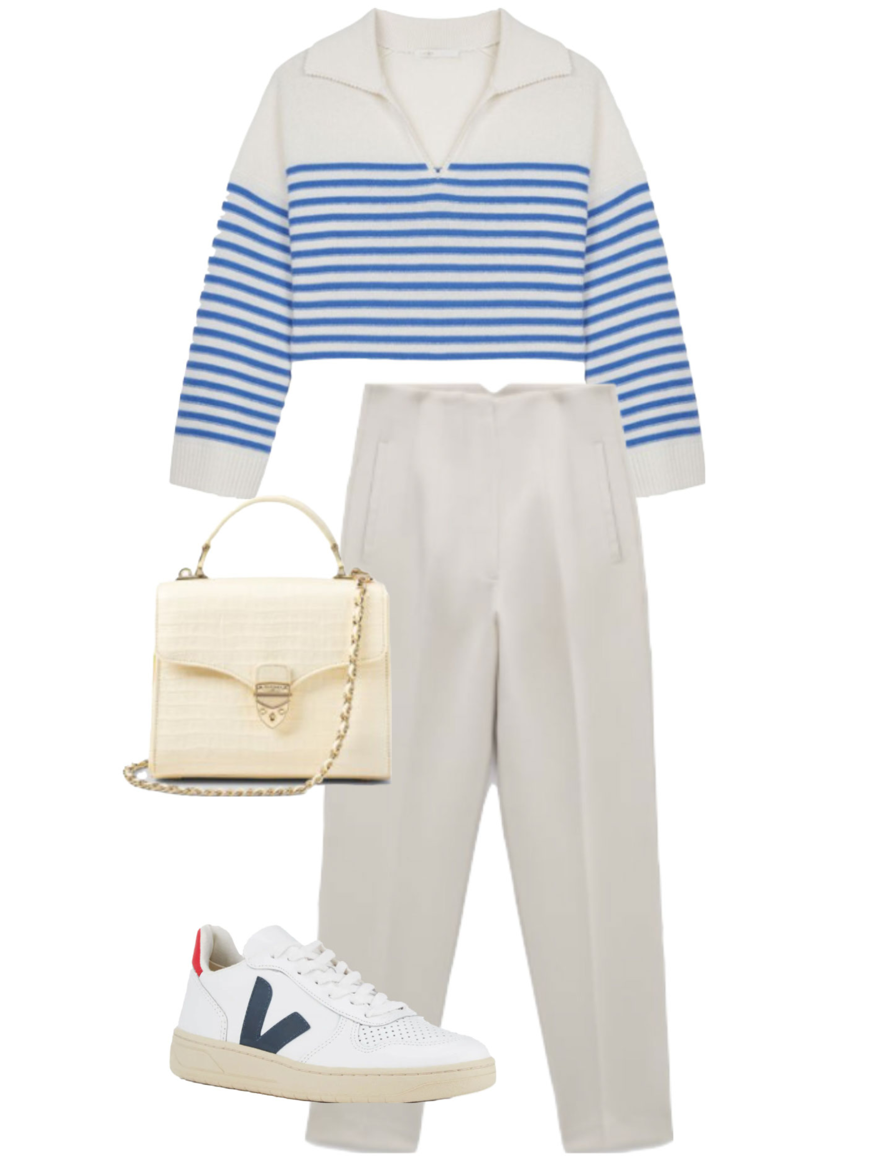 maje-stripe-cashmere-jumper-high-waist-trousers-zara-outfit-collage