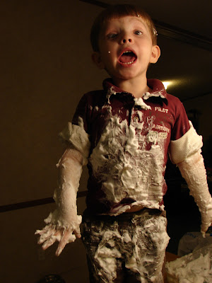 Messy sensory play with shaving cream