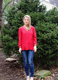 Stitch Fix 41 Hawthorn Norden Lattice Detail Blouse red