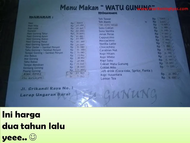 harga makanan di Watu Gunung Ungaran