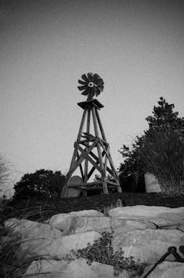 black and white picture of a windmill