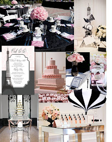 chanel bridal shower, pink, black and white, stripes,