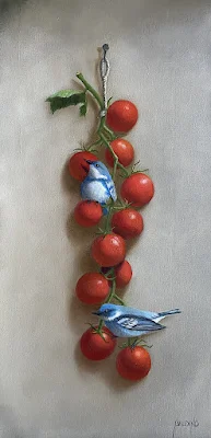 Cerulean Warblers on a Tomato Vine painting Patt Baldino