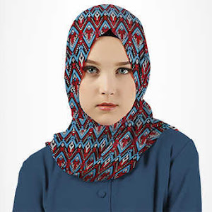Kerudung Hijab Pashmina Motif Biru Merah Aitana