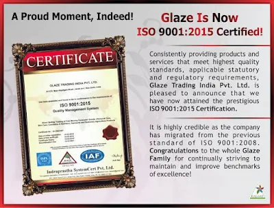 Glaze ISO 9001:2015 Certified Certificates