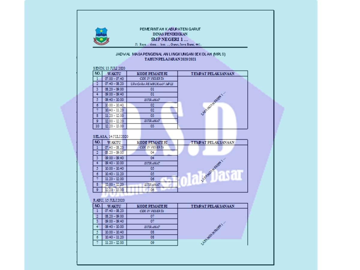 Format Jadwal MPLS SMP Excel