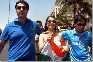actress Amisha Patel arrives to watch the World Cup