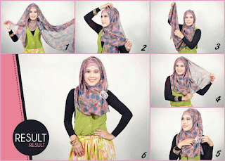 Tutorial Hijab Pashmina Motif Bunga