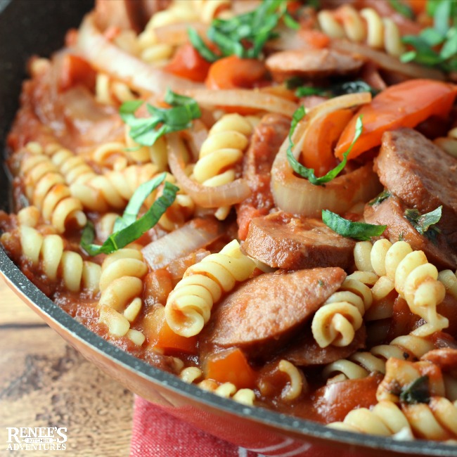 Smoked Sausage and Pepper Pasta Skillet | Renee's Kitchen Adventures