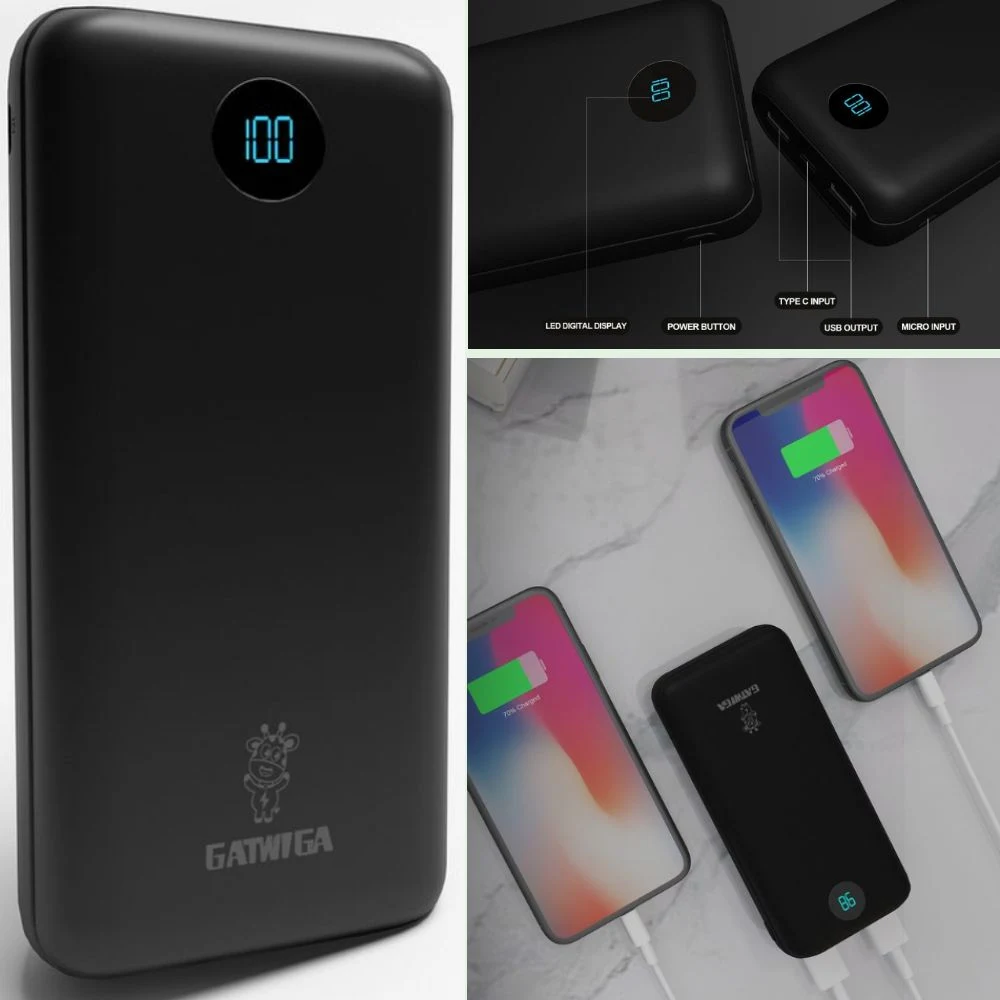 Gatwiga PowerBank A203: 20000mAh High Capacity Mini Power Bank with Dual USB Charging Ports for Smartphones