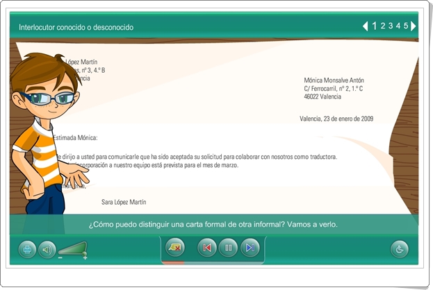 "Interlocutor conocido o desconocido" (Aplicación interactiva de Lengua Española de Primaria)