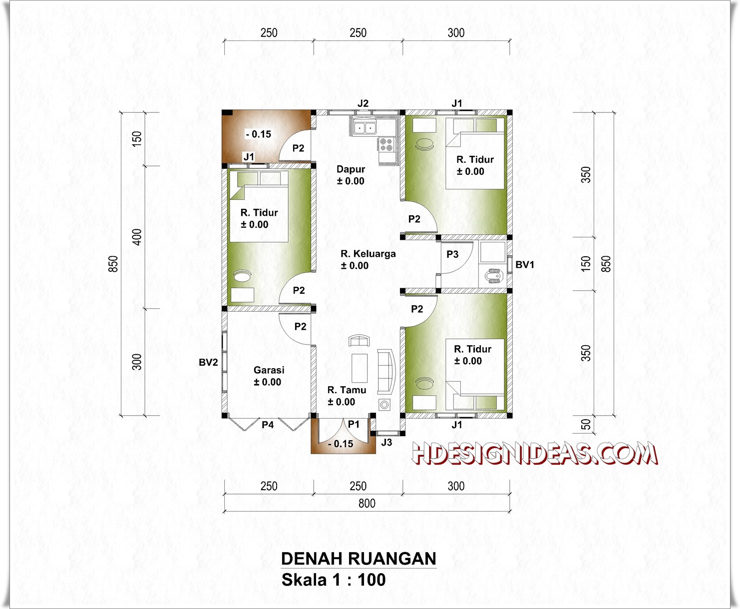 Denah Rumah Tinggal Ukuran 8 m x 8,5 m  Home Design and Ideas