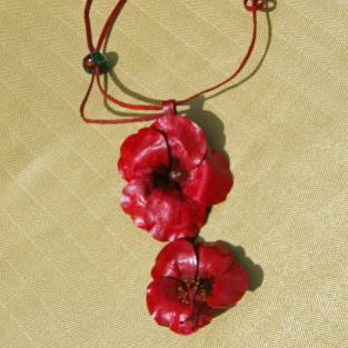 red leather hibiscus necklace