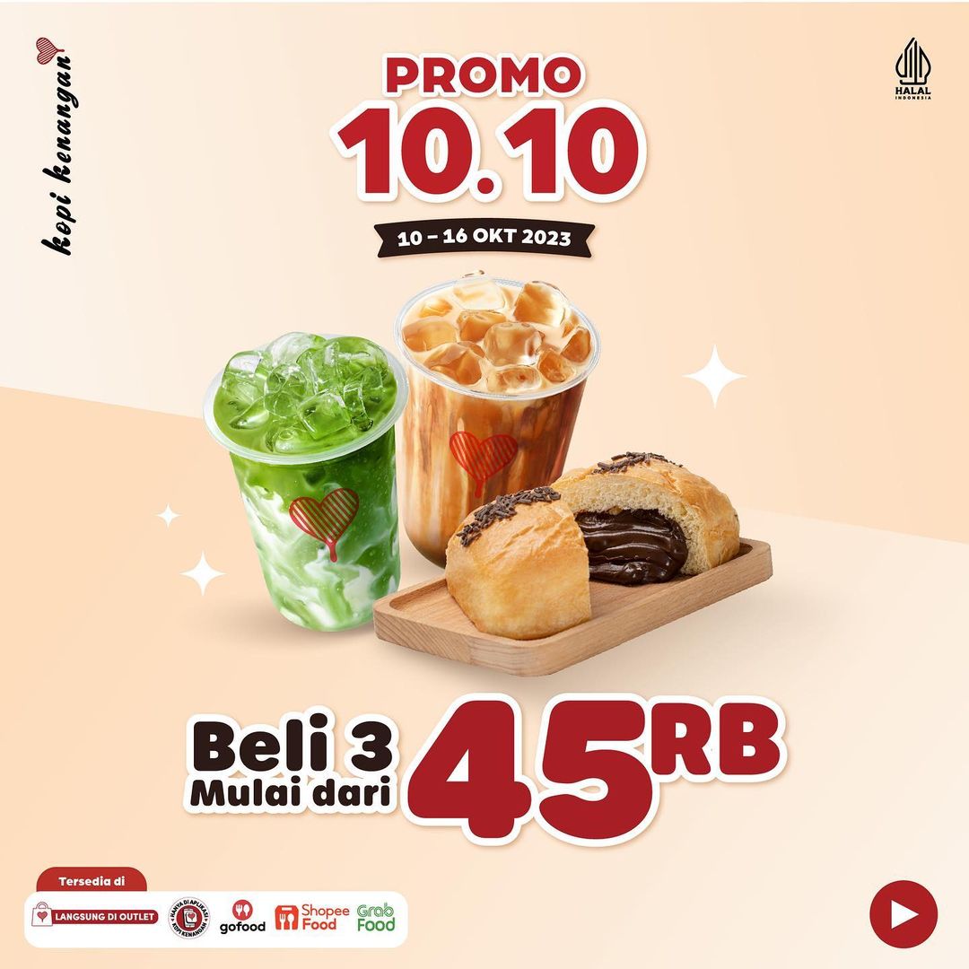 Promo Kopi Kenangan Spesial 10.10 – Beli 3 Menu Hanya Rp. 45RB