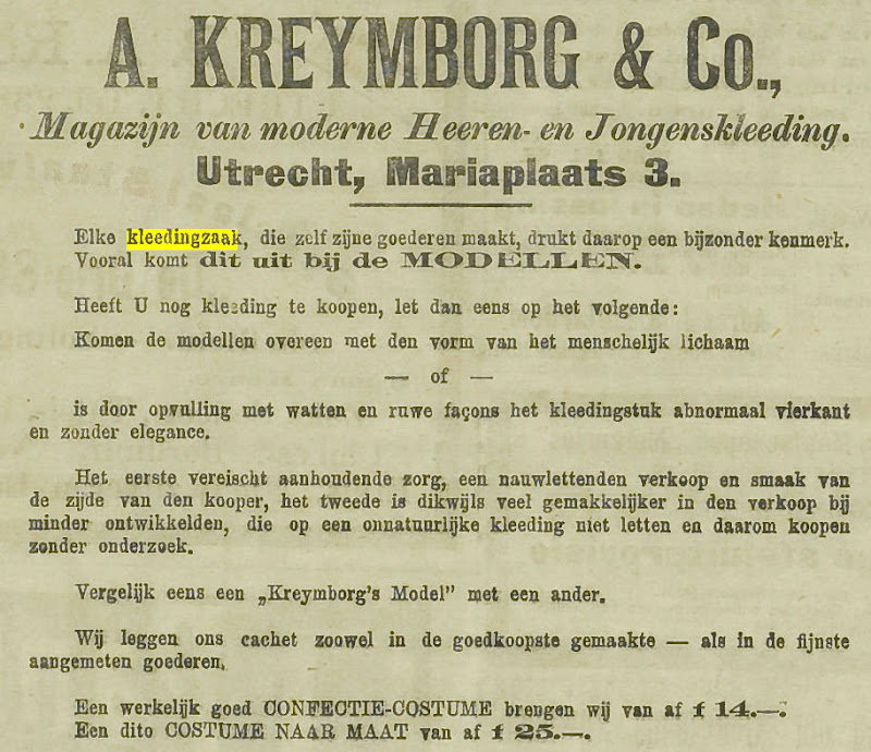 kleedingzaak kreymborg, utrechts nieuwsblad 1912