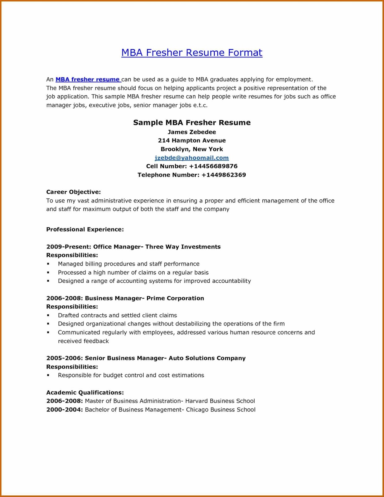 mba fresher resume - Scribd india