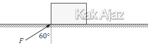 Suatu balok bermassa 2 kg yang berada pada suatu rel ganda datar dan licin mengalami gaya konstan F = 10 N