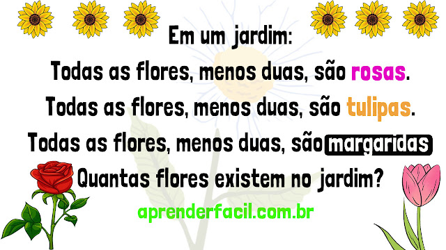 Em um jardim todas as flores menos duas são rosas - resposta