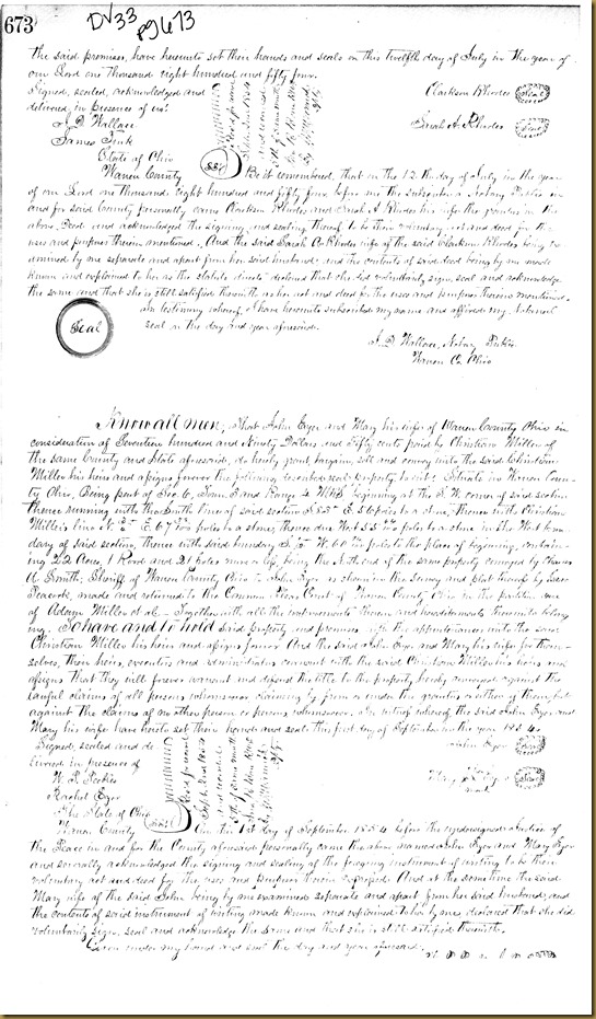 Clarkson Rhodes Sarah A. Rhodes of Warren Co, OH  James B Irwin 1854 1