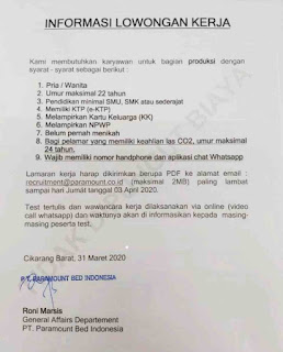 Lowongan Kerja PT Paramount Bed Indonesia Update 2020 - Loker Karir
