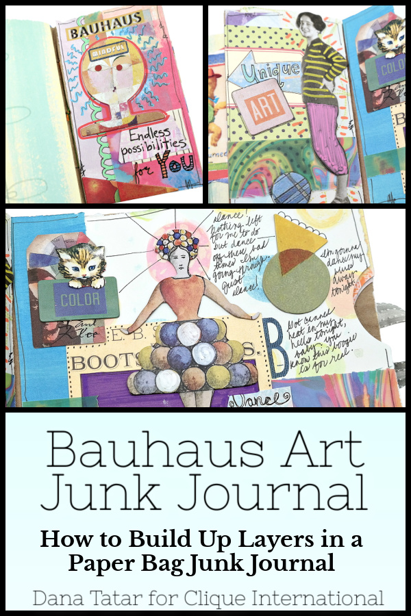 Paper Bag Junk Journal Bauhaus Style Pages with Doodles and Journaling