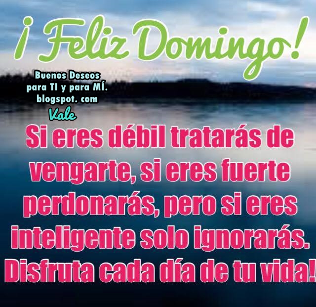 FELIZ DOMINGO !  Si eres débil tratarás de vengarte... Si eres fuerte perdonarás... pero si eres inteligente, solo ignorarás! Disfruta cada día de tu vida !