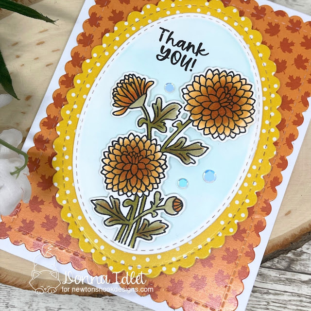 Donna Idlet, Newton's Nook Designs, Chrysanthemum Stamp Set, copic coloring, Fall,  Autumn,  Flowers, Thank you card