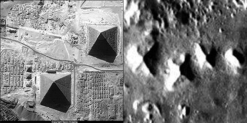 Pirámides de Giza, en comparación con las posibles pirámides marcianas en Cydonia 