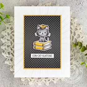 Sunny Studio Stamps: Grad Cat Sunburst Embossing Folder Graduation Card by Angelica Conrad