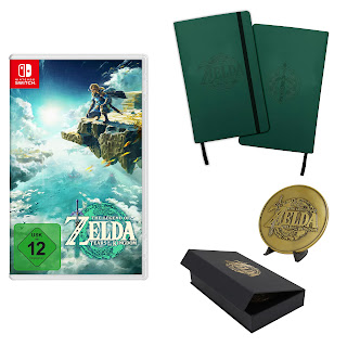 game, golden medal with box, green notebook